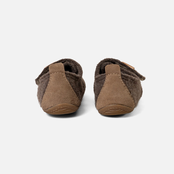 Kids Boiled Wool Toe Cap Slipper Shoe - Light Brown Melange