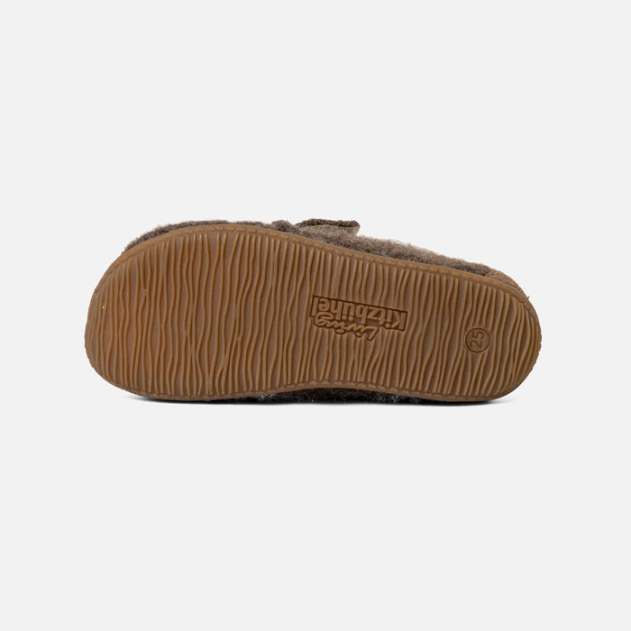 Kids Boiled Wool Toe Cap Slipper Shoe - Light Brown Melange