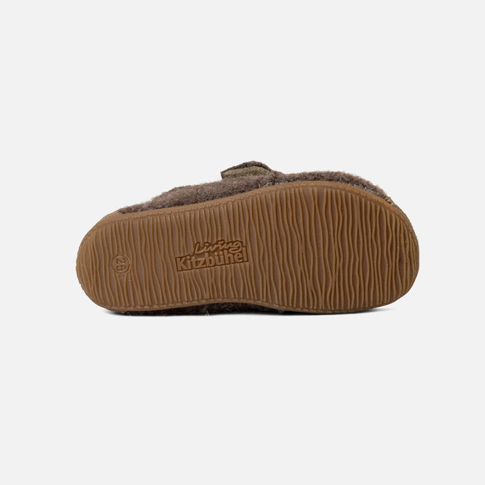 Kids Boiled Wool Toe Cap Slipper Shoe - Light Brown Melange