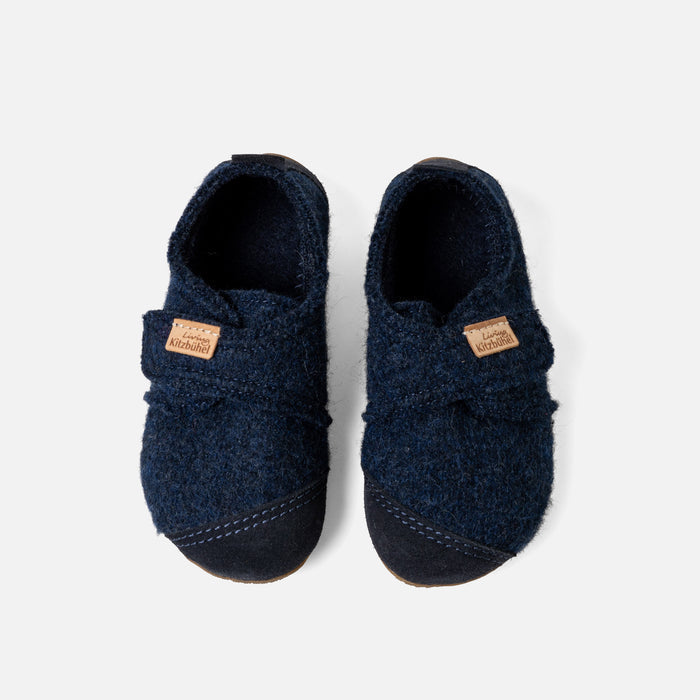 Kids Boiled Wool Toe Cap Slipper Shoe - Night Blue