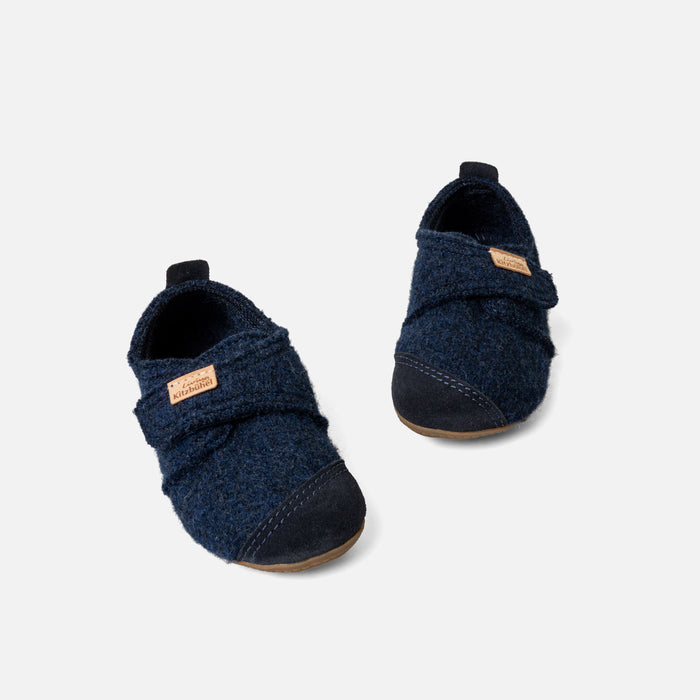 Kids Boiled Wool Toe Cap Slipper Shoe - Night Blue