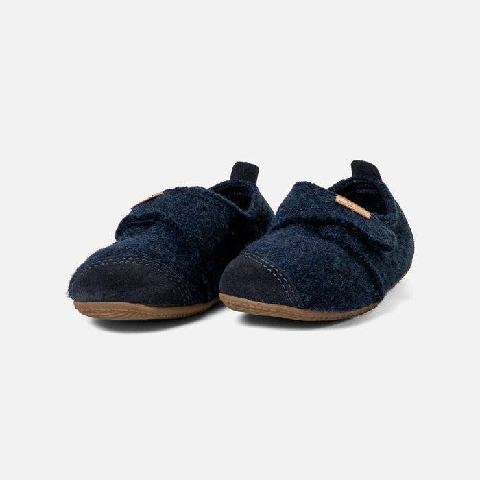 Kids Boiled Wool Toe Cap Slipper Shoe - Night Blue