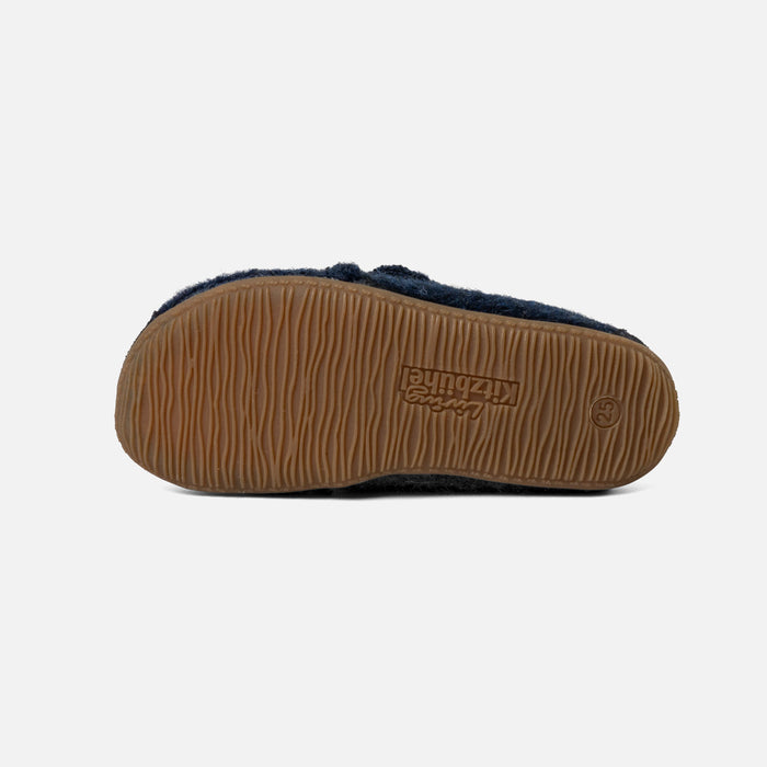 Kids Boiled Wool Toe Cap Slipper Shoe - Night Blue