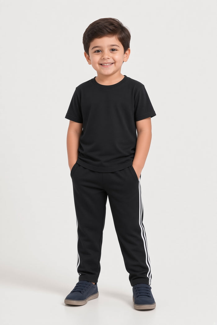 Kids Boys Premium Striped Single Jersey Cotton T-Shirt & Trouser Set