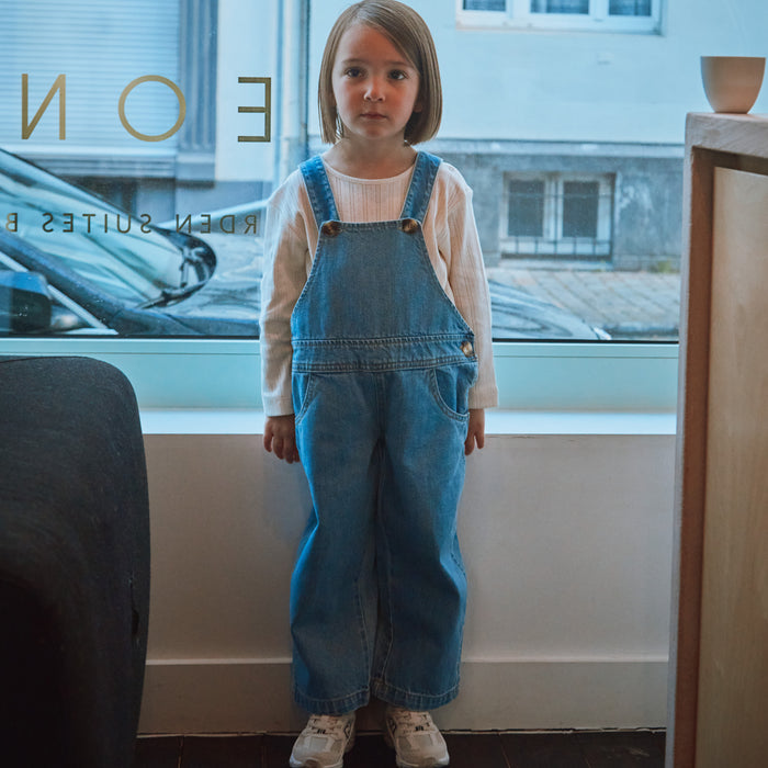 Kids Cotton Denim Quetsch Dungarees - Light Blue