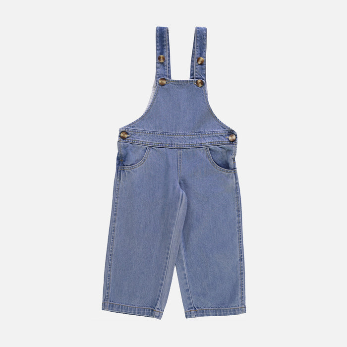 Kids Cotton Denim Quetsch Dungarees - Light Blue