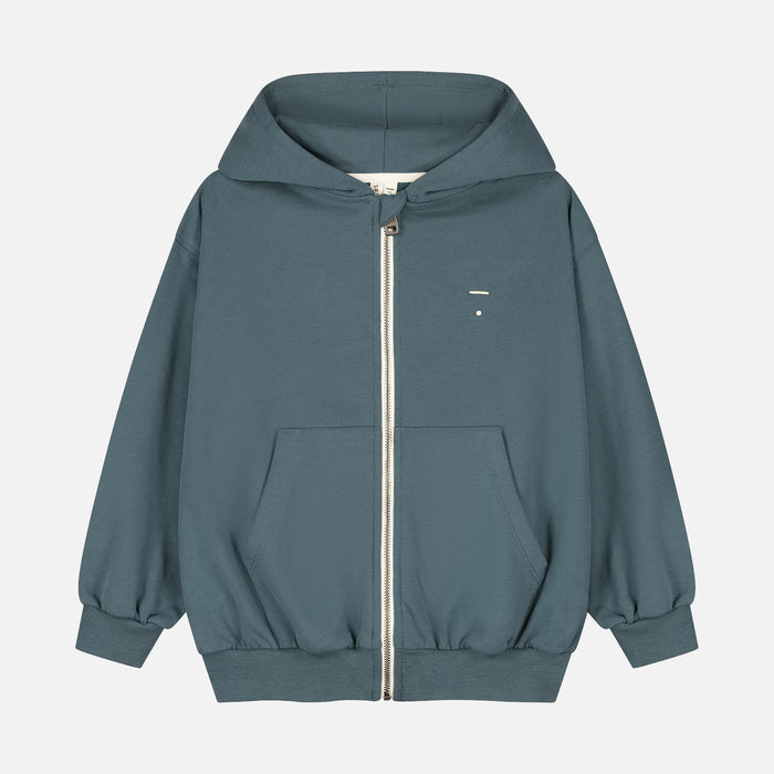 Kids Cotton Hooded Cardigan - Blue Grey