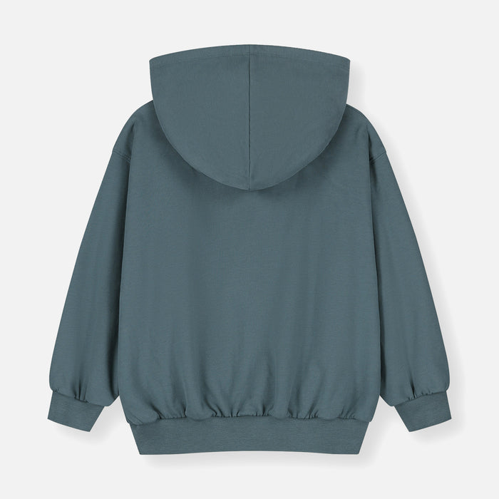 Kids Cotton Hooded Cardigan - Blue Grey