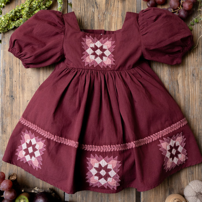 Kids Cotton Patchwork Dress - Grape