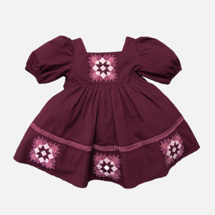 Kids Cotton Patchwork Dress - Grape