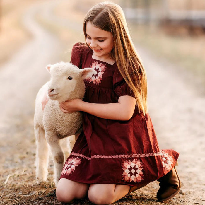 Kids Cotton Patchwork Dress - Grape