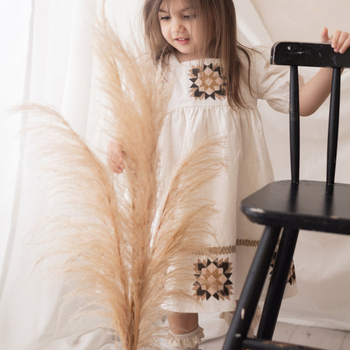 Kids Cotton Patchwork Dress - Marshmallow
