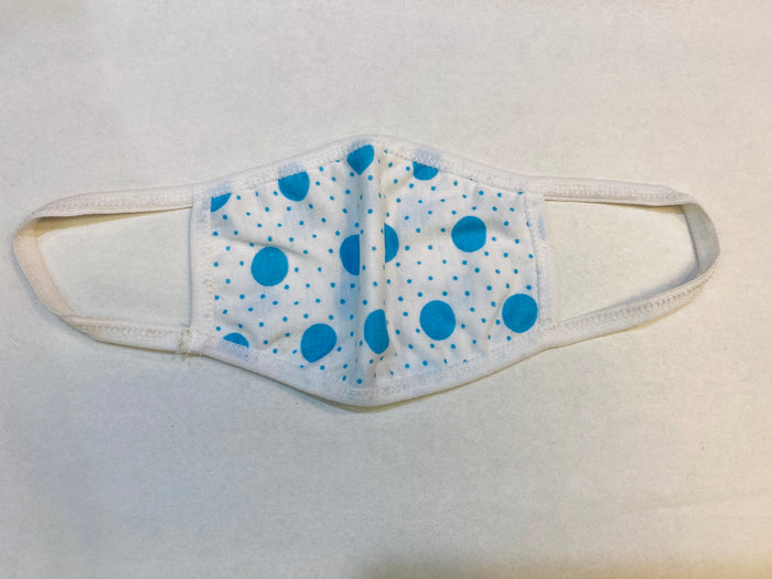 Kid's Cotton Unisex On White Blue Polka Dots Printed Cloth Face Masks