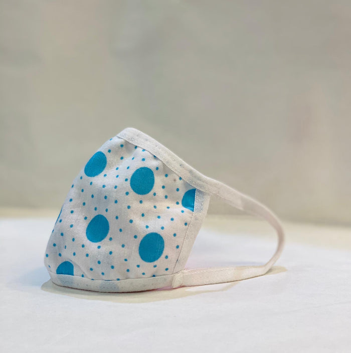 Kid's Cotton Unisex On White Blue Polka Dots Printed Cloth Face Masks