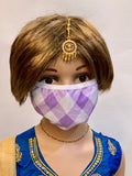 Kid's Cotton Unisex Purple Checkers Printed Cloth Face Masks