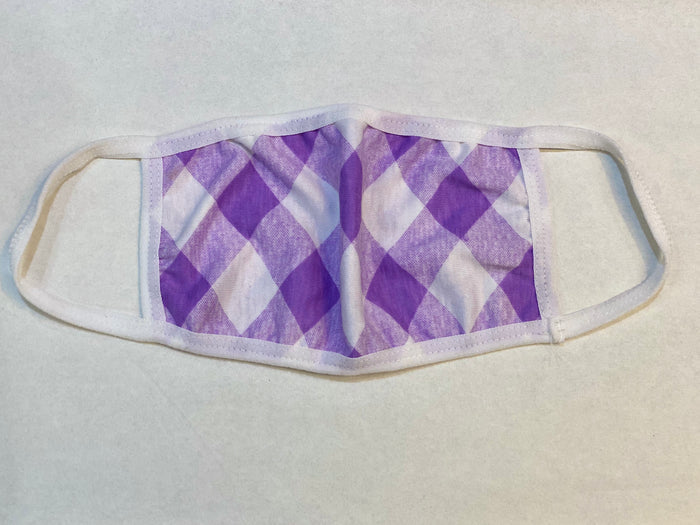 Kid's Cotton Unisex Purple Checkers Printed Cloth Face Masks