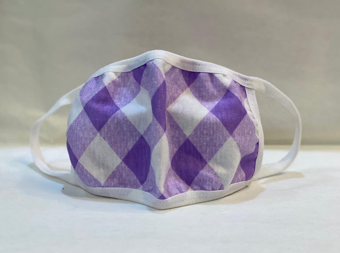 Kid's Cotton Unisex Purple Checkers Printed Cloth Face Masks