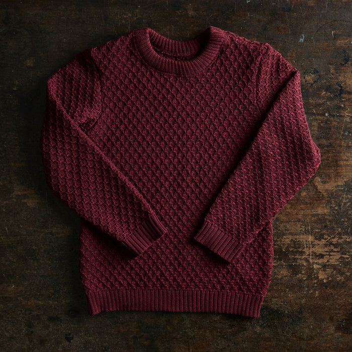 Kids Merino Wool Aran Jumper - Cassis