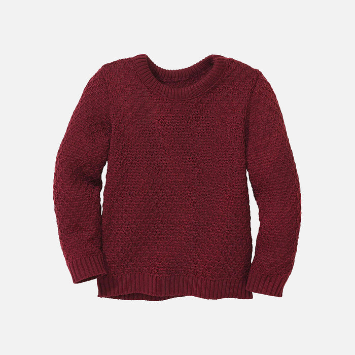Kids Merino Wool Aran Jumper - Cassis
