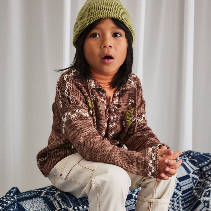 Kids Merino Wool Cross Stitch Bjorn Cardigan - Affogato
