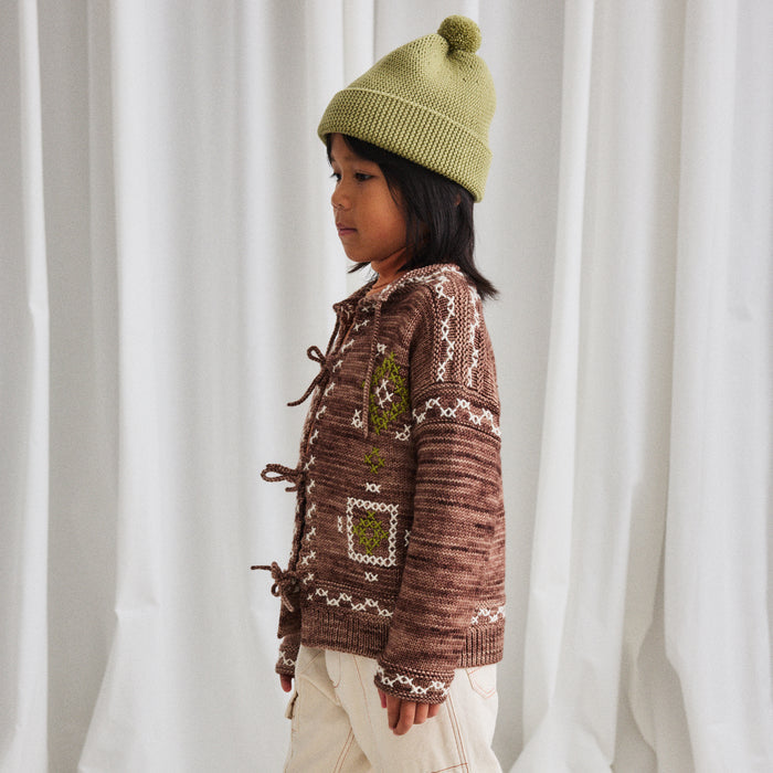 Kids Merino Wool Cross Stitch Bjorn Cardigan - Affogato