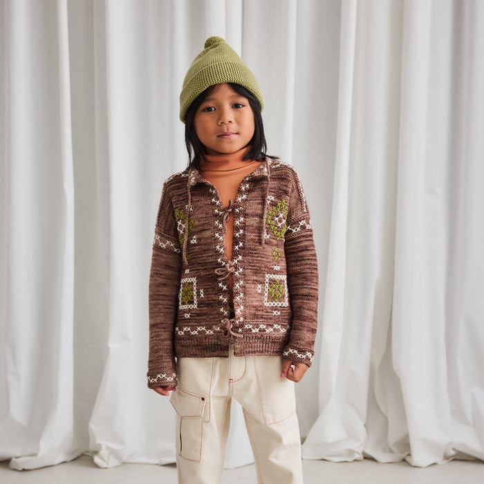 Kids Merino Wool Cross Stitch Bjorn Cardigan - Affogato