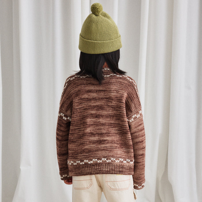 Kids Merino Wool Cross Stitch Bjorn Cardigan - Affogato
