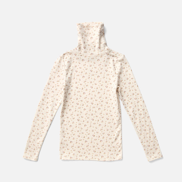 Kids Pima Cotton Snap Turtleneck - Calico Pointelle Rosewood
