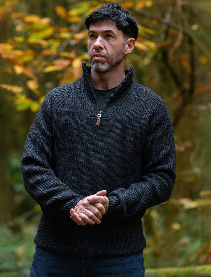 Killybegs Half-Zip Wool Sweater - Charcoal Marl #color_charcoal-marl
