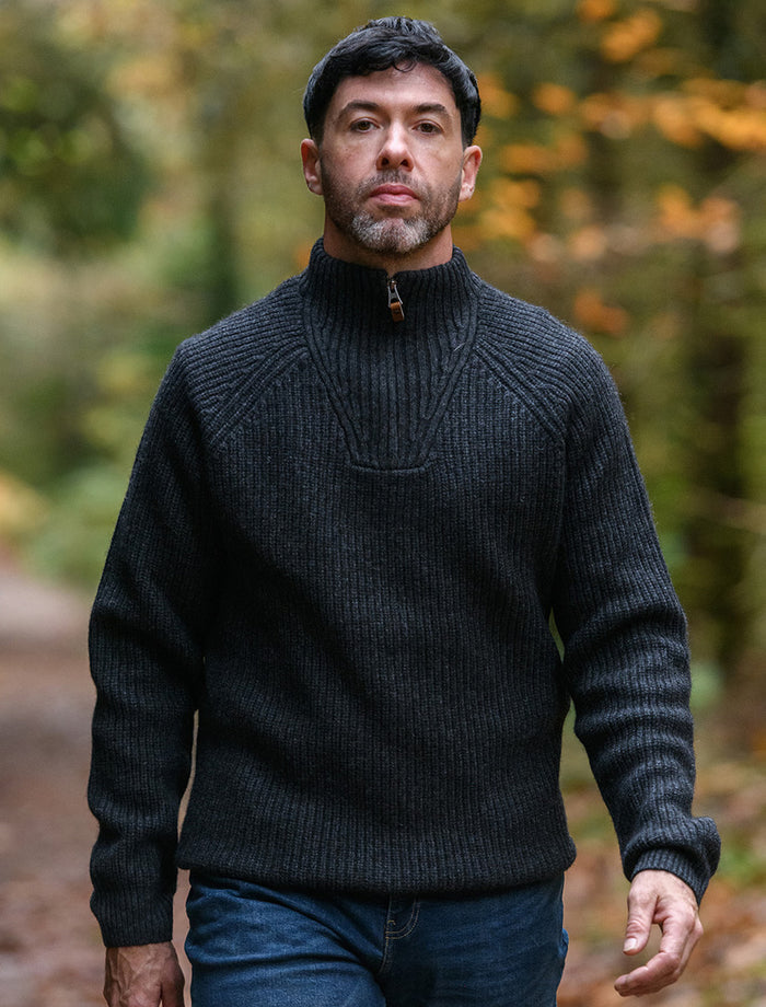 Killybegs Half-Zip Wool Sweater - Charcoal Marl #color_charcoal-marl