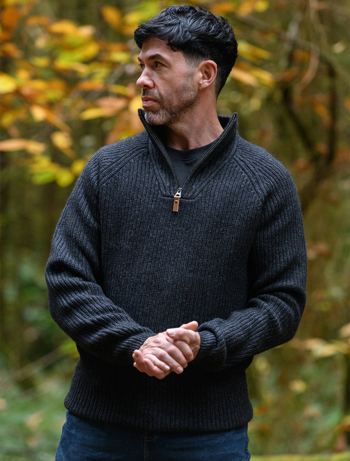 Killybegs Half-Zip Wool Sweater - Charcoal Marl #color_charcoal-marl