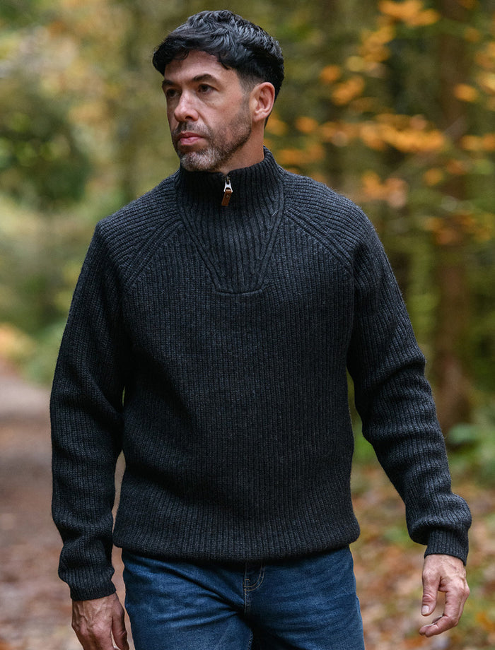 Killybegs Half-Zip Wool Sweater - Charcoal Marl #color_charcoal-marl