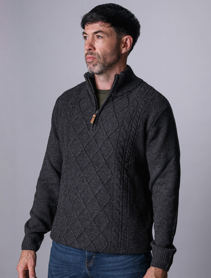 Kinsale Half-Zip Wool Sweater - Charcoal Marl #color_charcoal-marl