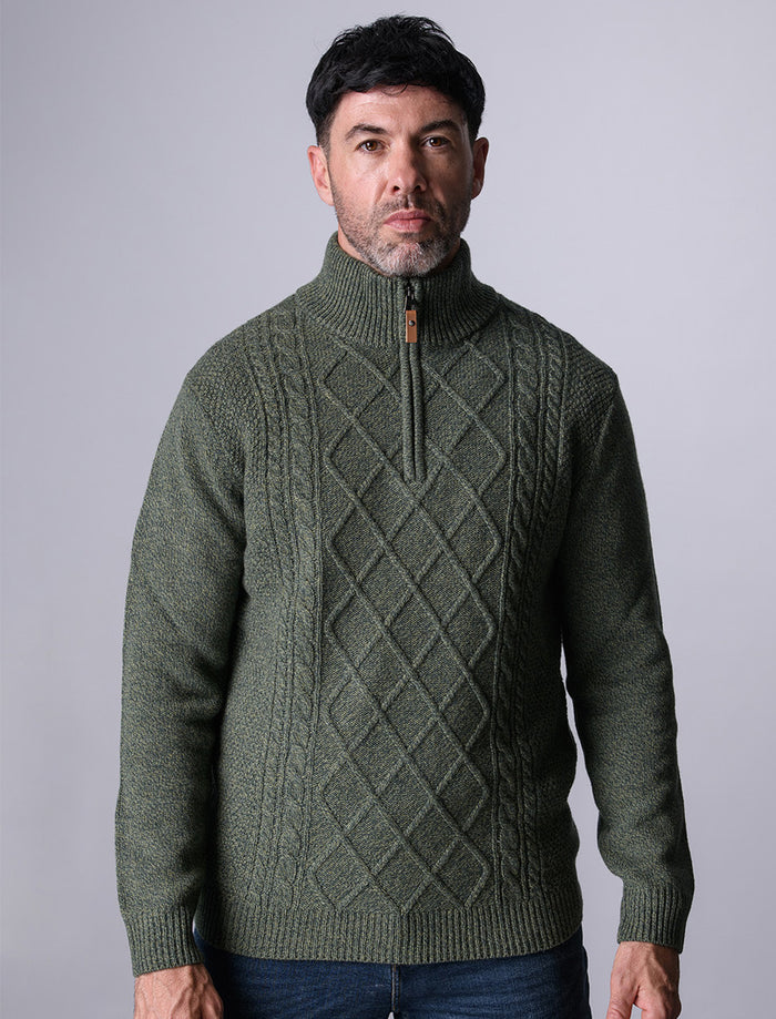Kinsale Half-Zip Wool Sweater - Pesto Marl #color_pesto-marl