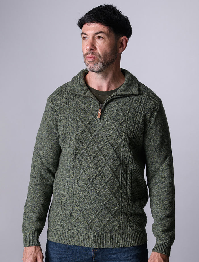 Kinsale Half-Zip Wool Sweater - Pesto Marl #color_pesto-marl