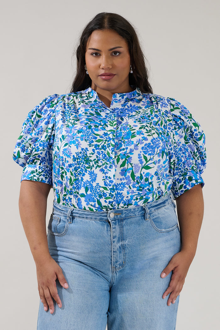 Klina Drape Sleeve Top Floral Curve