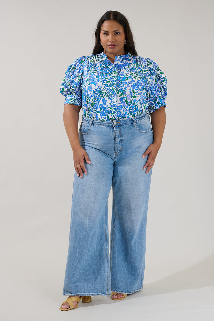 Klina Drape Sleeve Top Floral Curve