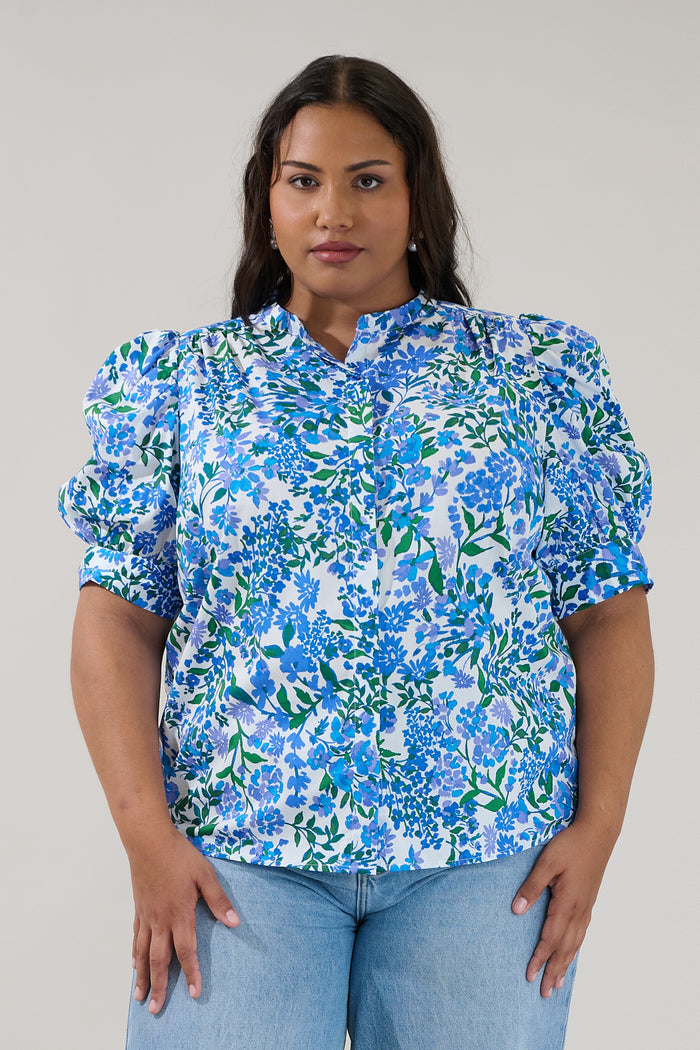 Klina Drape Sleeve Top Floral Curve