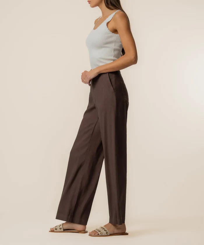 Kut | Meg Linen High Rise Wide Straight Leg in Chocolate