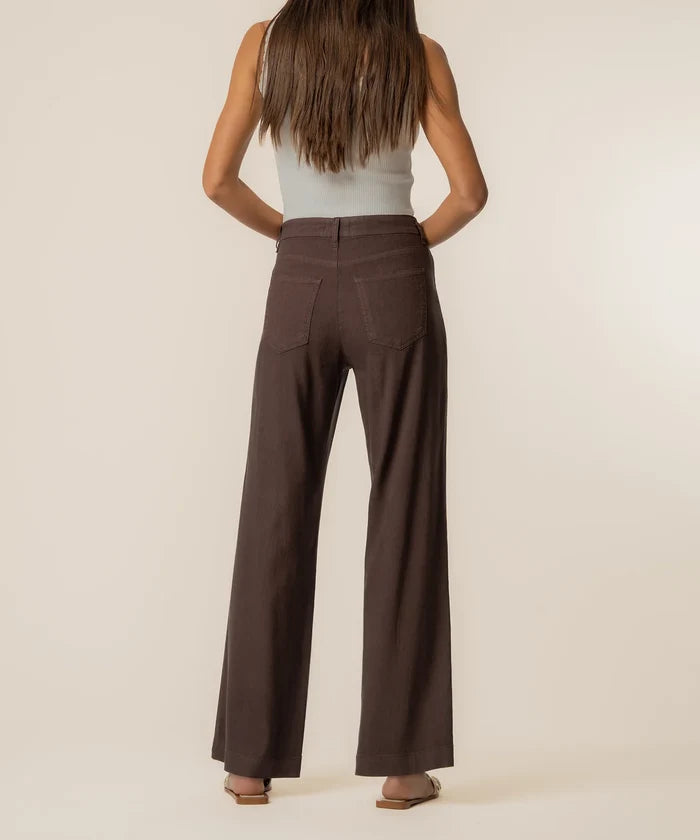 Kut | Meg Linen High Rise Wide Straight Leg in Chocolate