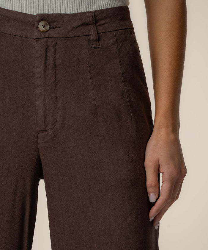 Kut | Meg Linen High Rise Wide Straight Leg in Chocolate