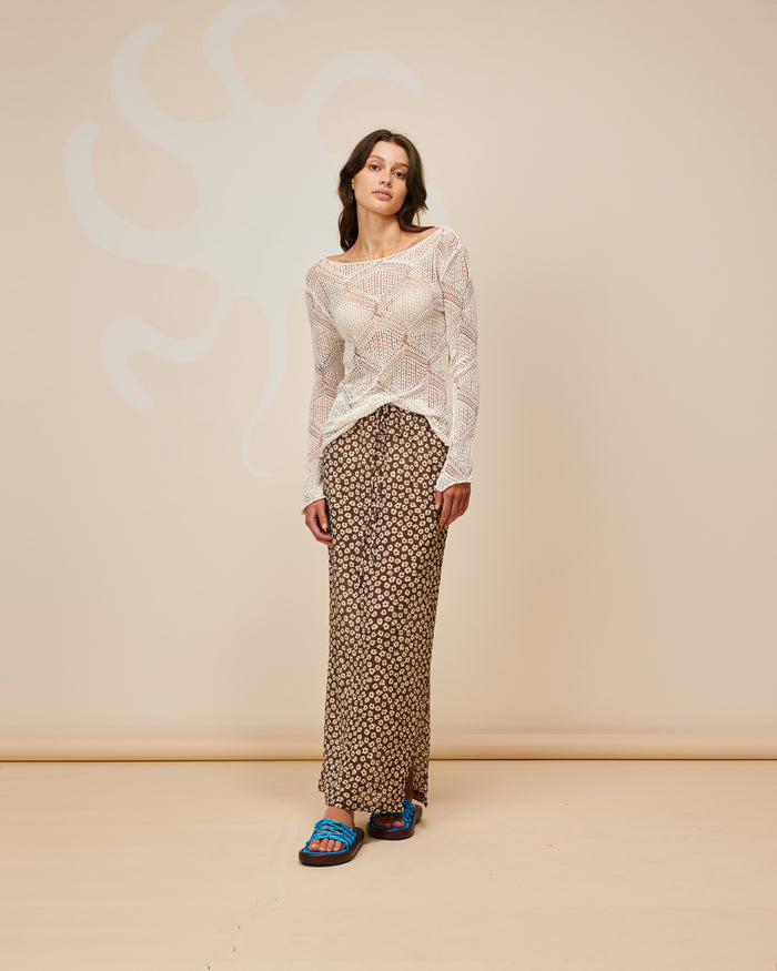 LANE CRINKLE SKIRT BROWN DAISY