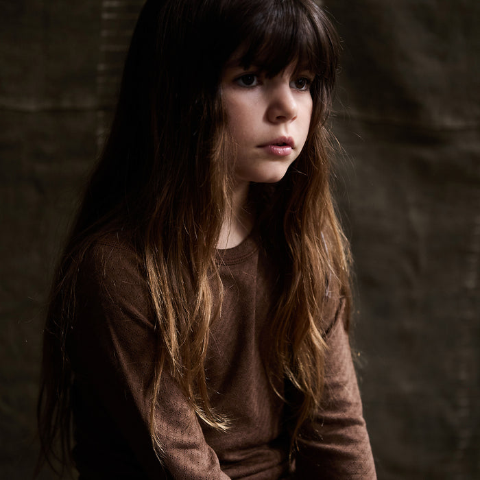 Lark Baby & Kids Top - Wool/Silk Pointelle - Pecan