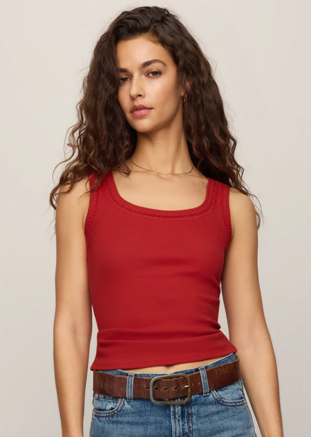 Larkin Embroidered Tank - Chili Pepper
