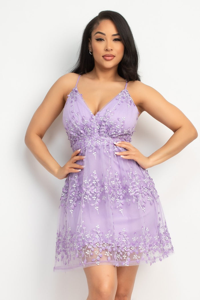Lavender Floral Lace Cross Back Dress