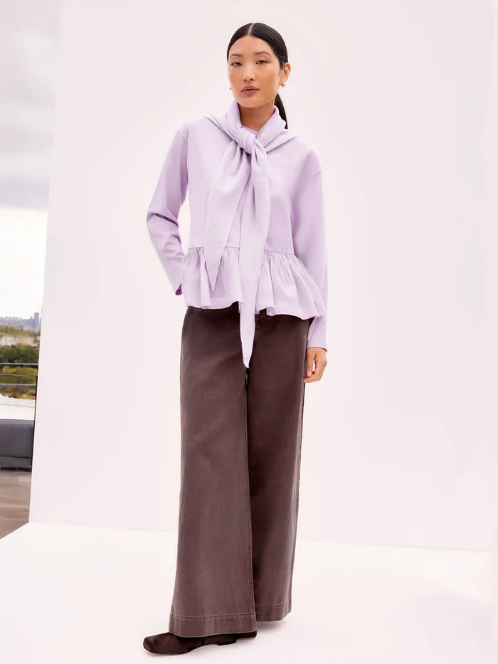 Lilac Peplum-Hem Long-Sleeved Organic Cotton T-Shirt