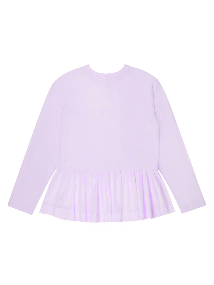 Lilac Peplum-Hem Long-Sleeved Organic Cotton T-Shirt