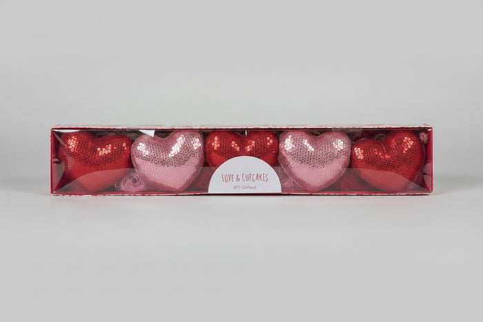 Love & Cupcakes 6 Ft Valentine Heart Plush Sequined Garland