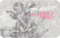 Whimsical vintage-inspired angel holiday card with Magnolia Pearl artisan clothing branding