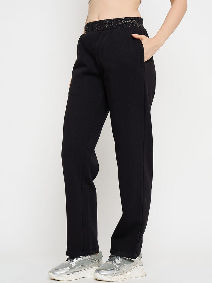 Madame Abstract Print Black Tapered Track Bottoms